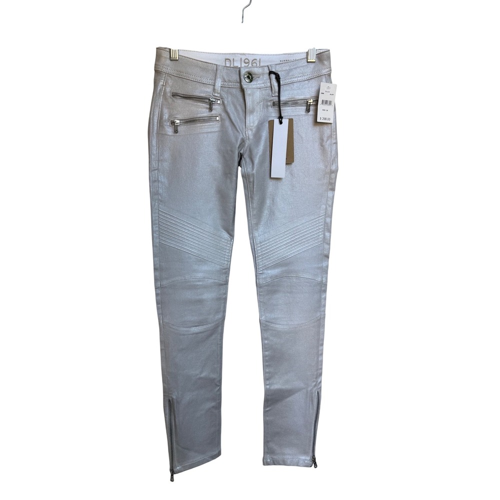 DL1961 Hazel Runway Collection Alloy Silver‎ Metallic Skinny Biker Jeans Size 26